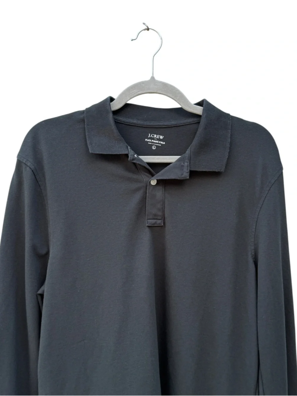 J.Crew Men’s L Flex Piqué Black Long Sleeve Stretch Polo Shirt